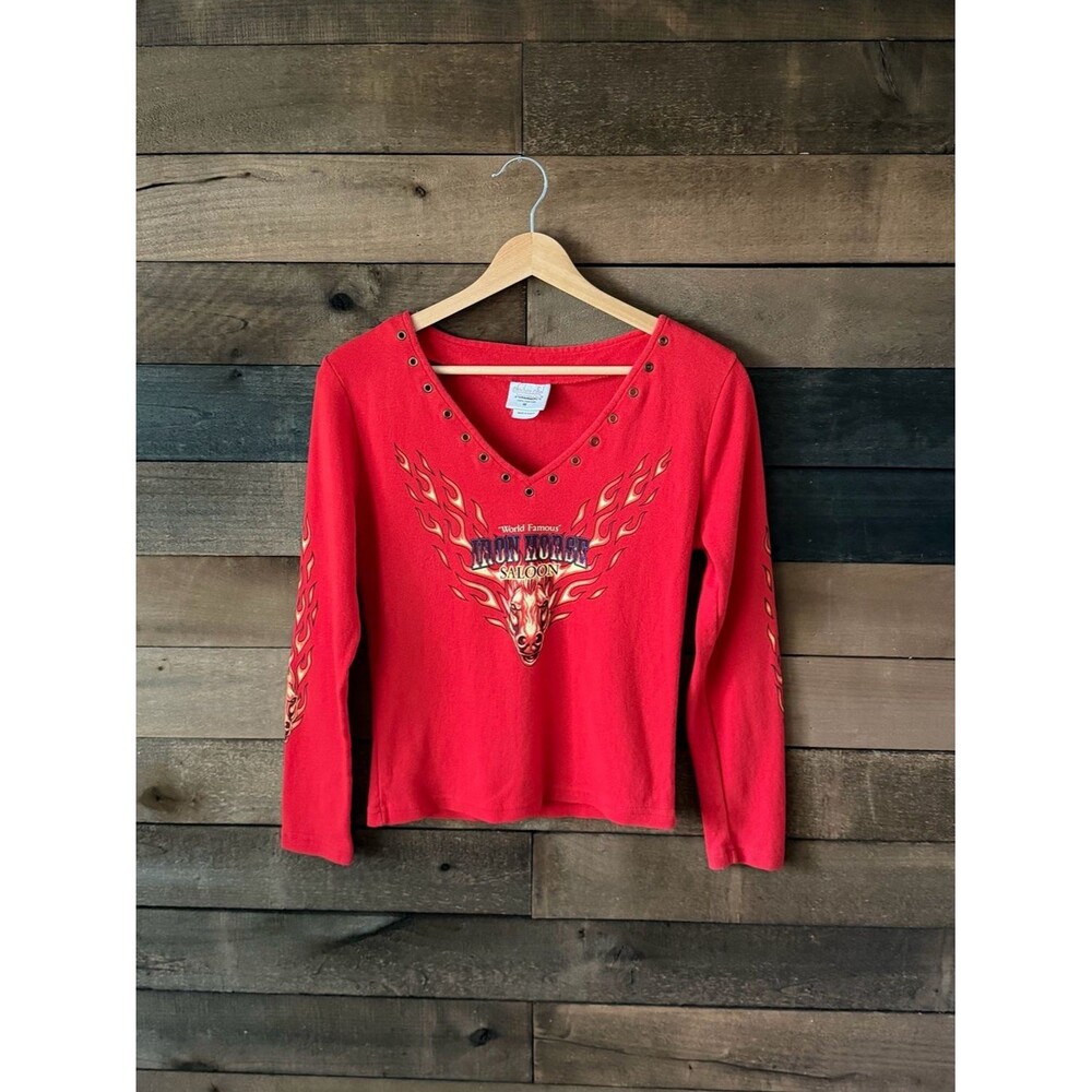 Vintage Iron Horse Saloon Flame Long Sleeve Biker Tee